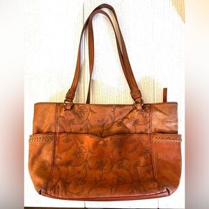 The Sak Leather Floral Embossed Boho Tote Bag 11.5 W x 9.75 H x 4 D